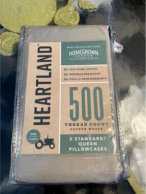 Heartland 500 Thread Count set of 2 standard pillowcases - Khaki - NEW